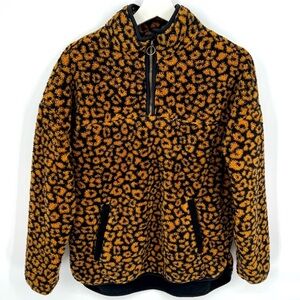 Time and Tru leopard print black brown sherpa half zip thick pullover sweater